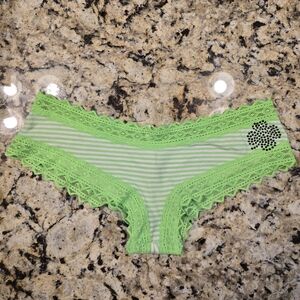 PINK Victoria's Secret Green Lace Trim Panties NWOT